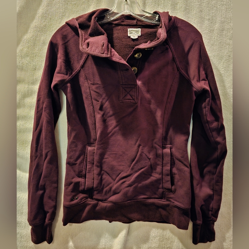 Converse Women's XS Hoodie maroon button front kangaroo pocket